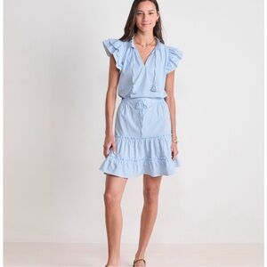 Vineyard Vines Pale Blue Striped Ruffle Dress